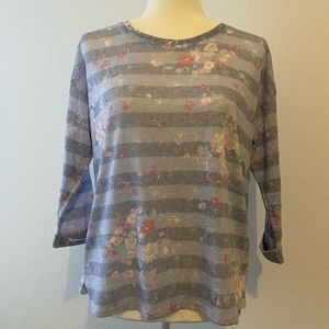 LC Lauren Conrad Purple Stripe Casual 3/4 Length Sleeve Top Size Large